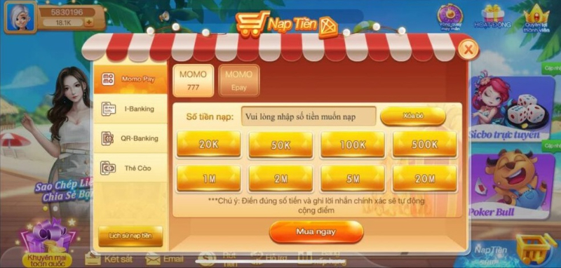 Giao dịch nạp tiền vi68 với nhiều sự lựa chọn