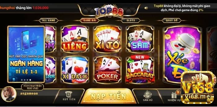 Top88 còn gọi là game bài đại gia, thu hút rất nhiều người chơi hiện nay