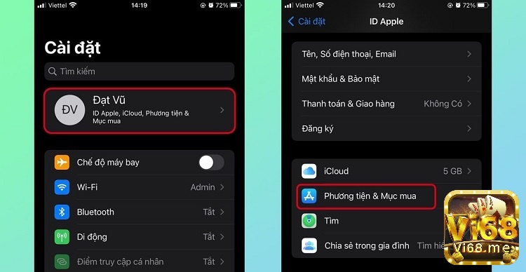 Chọn mục Phương tiện & Mục mua