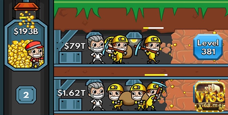 Đội ngũ công nhân trong Idle Miner Tycoon sẽ được nâng cấp về hiệu suất và số lượng khi lên level